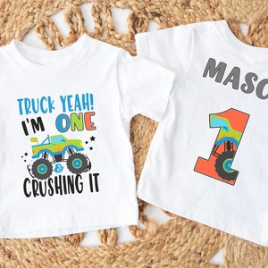 Monster Truck Crushing IT Birthday Shirt, personalized monster truck 1st birthday shirt, Boy&#39;s Truck Birthday Shirt, Monster Truck Racing