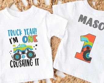 Monster Truck Crushing IT Birthday Shirt, personalized monster truck 1st birthday shirt, Boy's Truck Birthday Shirt, Monster Truck Racing