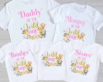 Safari jungle zoo family floral pastel birthday shirt, wild one birthday, two wild, mom dad wild shirt, wild theme party, wild bday girl,219