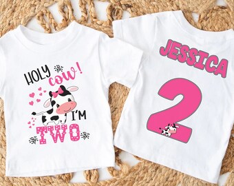Holy Cow I'm TWO Birthday Shirt, Cow Birthday Shirt, 2nd Birthday Shirt, second Birthday Shirt, Farm Birthday, farm Kids Birthday Shirt, moo