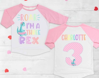 Three rex 3 rex girl dinosaur girl shirt, 3 rex birthday shirt, girl dinosaur birthday shirt, 3rd birthday shirt, birthday family, three rex