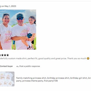 May include: A family of three wearing white t-shirts with pink and gold lettering. The shirts say "Mama's Little Princess", "Daddy's Little Princess", and "Daddy's Little Princess".