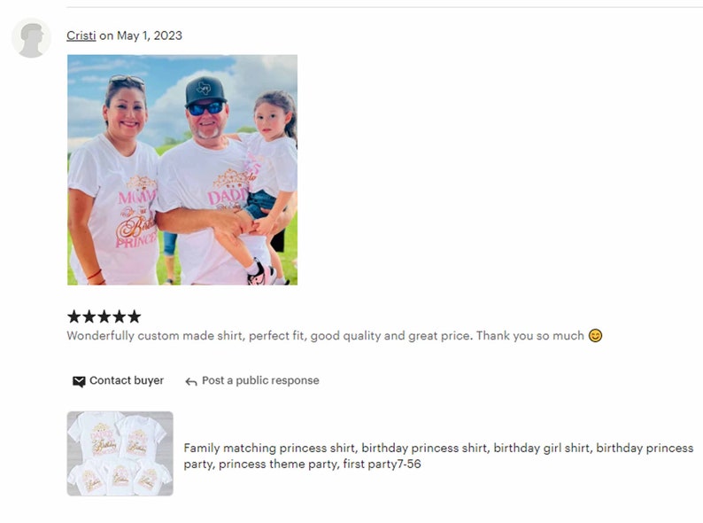 May include: A family of three wearing white t-shirts with pink and gold lettering. The shirts say "Mama's Little Princess", "Daddy's Little Princess", and "Daddy's Little Princess".