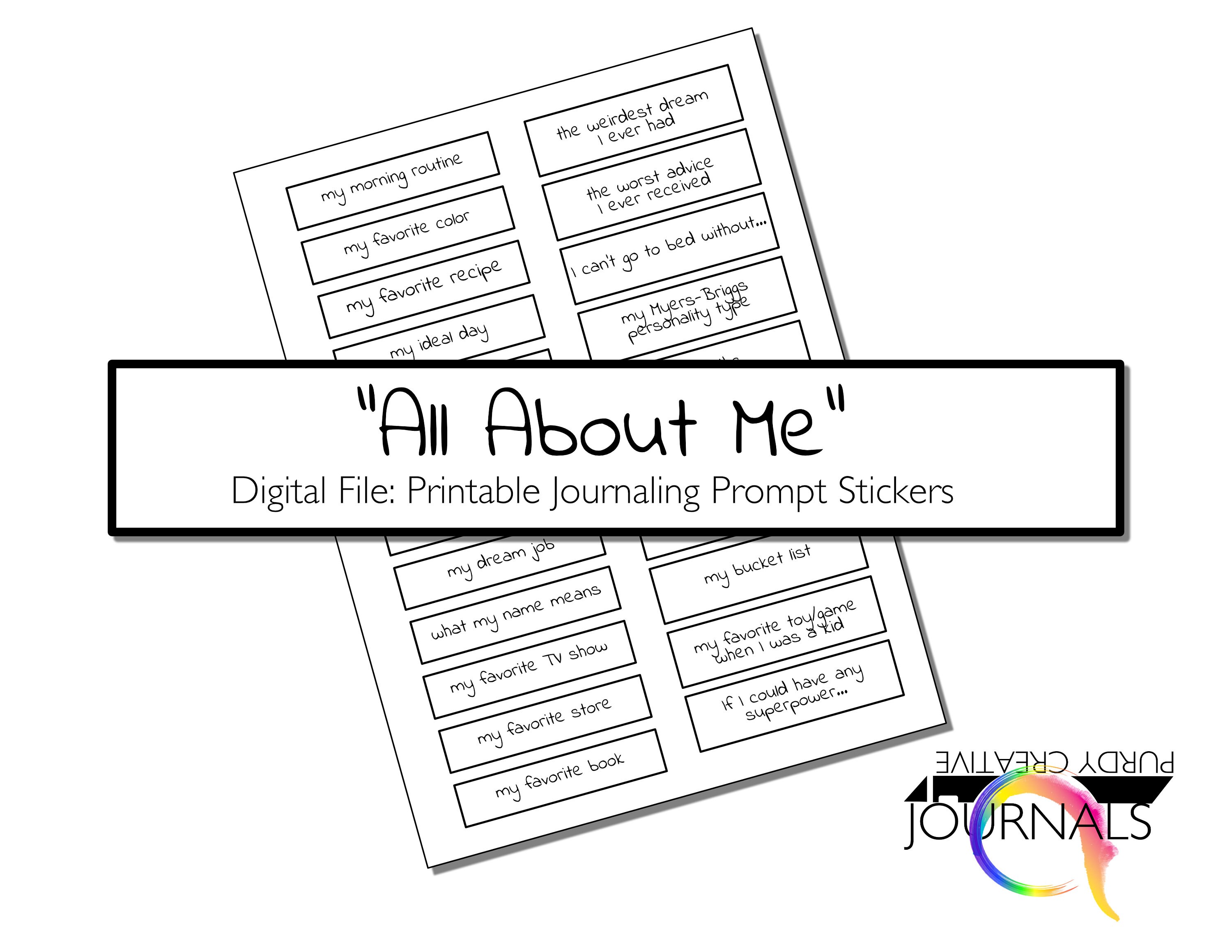 All About Me Journal Prompt Stickers Printable Stickers - Etsy