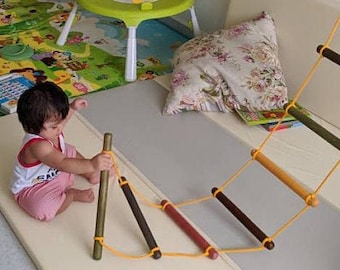 handmade rope ladder, 3.3-33 feet (1-10m) long 1 foot (30 cm) wide rope ladder, tree swing ladder, long wooden ladder, playground accessory