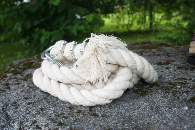 cotton climbing rope 1.2 thick organic climbing rope with metal mounts. white cotton fiber climbing rope 6-30 feet 2-10 m long great grip image 5