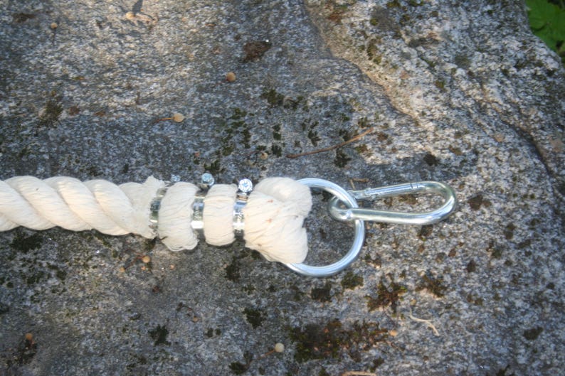 cotton climbing rope 1.2 thick organic climbing rope with metal mounts. white cotton fiber climbing rope 6-30 feet 2-10 m long great grip image 3
