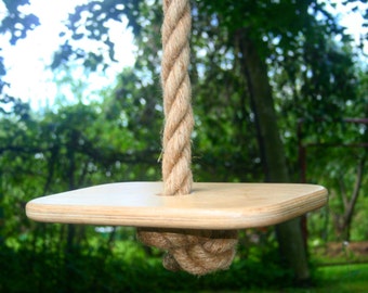 Columpio de cuerda, 6,6-66 pies (2-20 m) de largo, cuerda de yute de 1,2 pulgadas (3 cm) de espesor, asiento grande de madera contrachapada, columpio grande para adultos, opción de varios colores