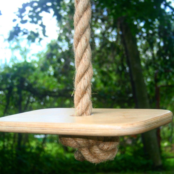 Rope swing, 6.6-66 feet (2-20m) long, 1.2 inch (3 cm) thick jute rope, large plywood seat, adult sized large swing, multiple color option