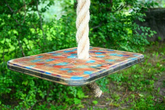Rustic Rope Swing, One of a Kind Painted Seat, 6.6-66 Feet 2-20 M Long 1.2  Inch 3 Cm Thick Jute Rope, Vintage Style, Large Seat 