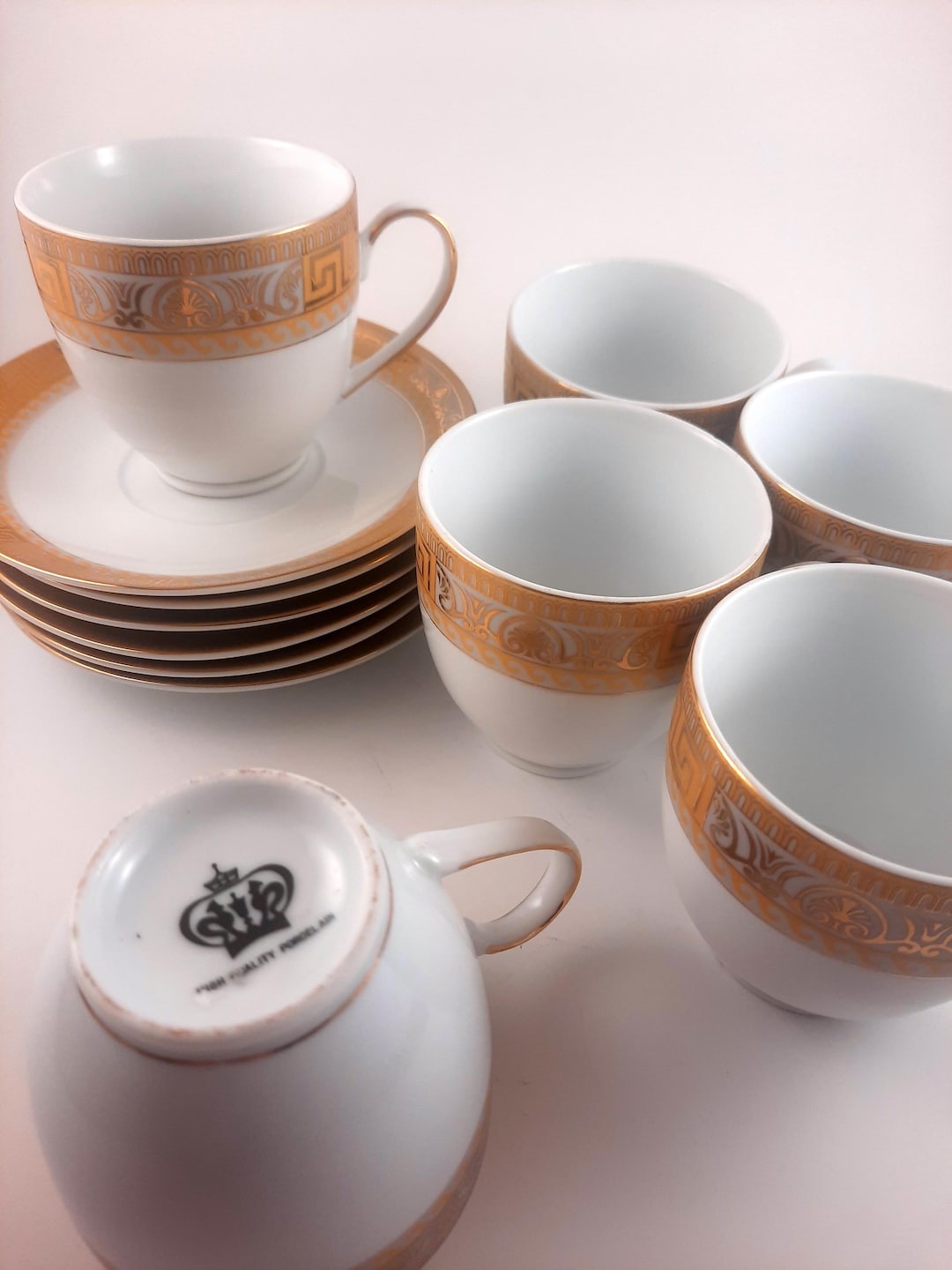Tea Set 6 Cups and Saucers Gold Trimmed Royal English Fine Porcelain - Etsy