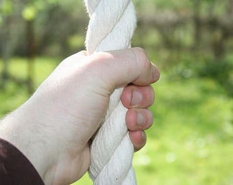 Cotton Climbing rope, thick organic climbing rope with metal mounts: Custom length