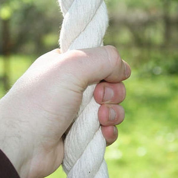 cotton climbing rope 1.2" thick organic climbing rope with metal mounts. white cotton fiber climbing rope 6-30 feet (2-10 m) long great grip