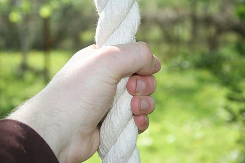 cotton climbing rope 1.2 thick organic climbing rope with metal mounts. white cotton fiber climbing rope 6-30 feet 2-10 m long great grip image 1