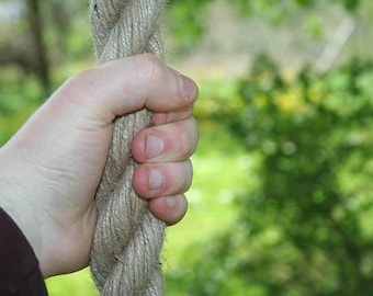 natural climbing rope 6.6-66 feet long, 1.2&quot; thick organic climbing rope with metal mounts. jute fiber climbing rope, great grip,