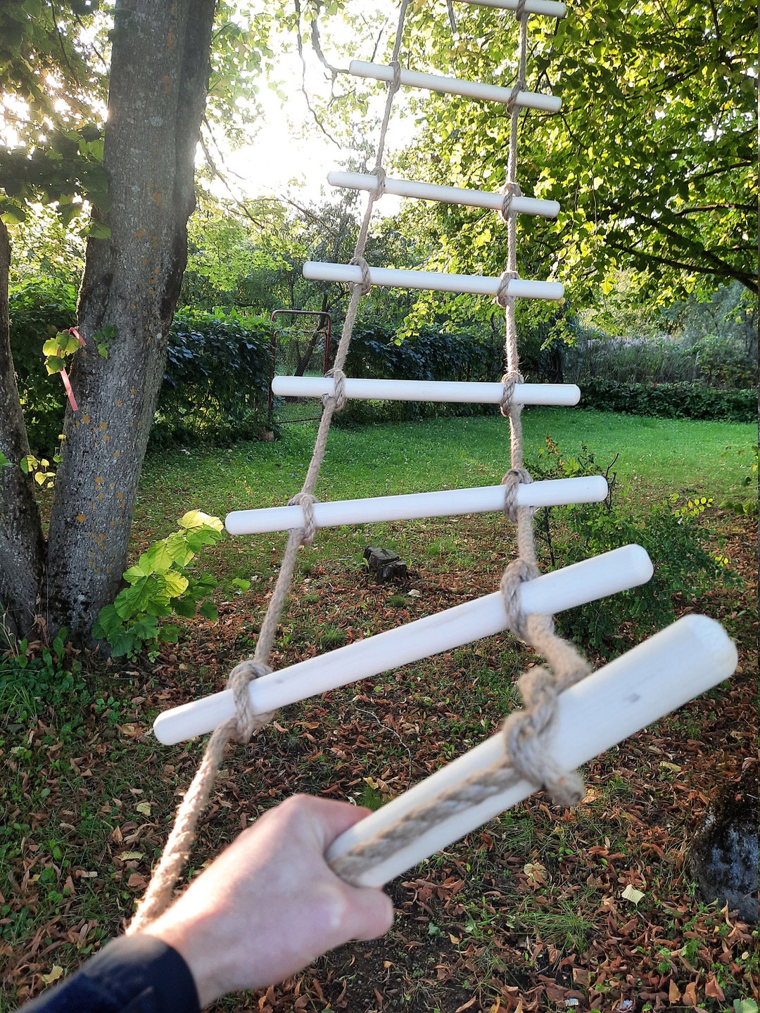 Wooden Rope Ladder, Tree House Ladder With Natural Jute Rope - Etsy