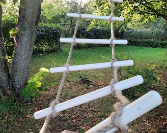wooden rope ladder, tree house ladder with natural jute rope