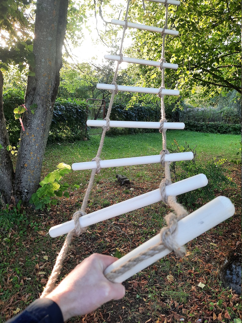 Wooden Rope Ladder, Tree House Ladder With Natural Jute Rope Etsy