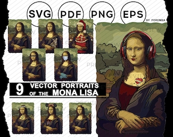 Mona Lisa clipart. Vector portrait. Leonardo da Vinci paintings bundle. Digital сlassics. Printable images. Vintage illustration. SVG, PNG.