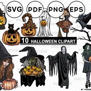 Halloween vector clipart bundle. Images and icons for Halloween. Ghosts printable stickers. Vector & Raster. Commercial use. SVG, EPS, PNG.