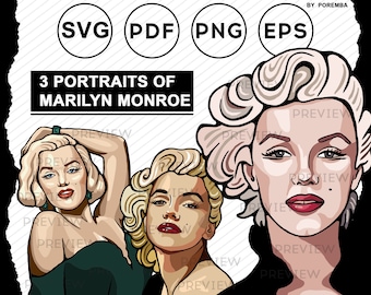 Marilyn Monroe clipart. Vector portrait. Vintage illustration. Fashion and pop icon. SVG, PNG, PDF.