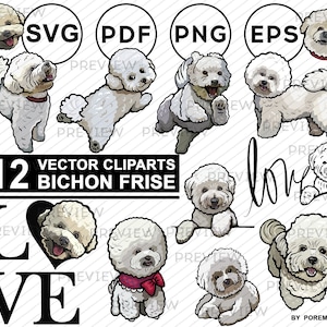 Bichon frise clipart. Descarga de diseño original. Ilustración de Bichón. Linda cara de cachorro. Pegatinas imprimibles. Vector & Raster. Uso comercial.