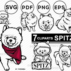 Spitz clipart. Dog image and illustration. Files for cricut. SVG, PNG. Printable stickers. Vector & Raster. Commercial use.