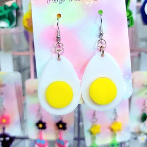 Hard Boiled Egg Dangle Earrings, Stainless Steel, Foodie Jewelry, Food Accessories, Breakfast