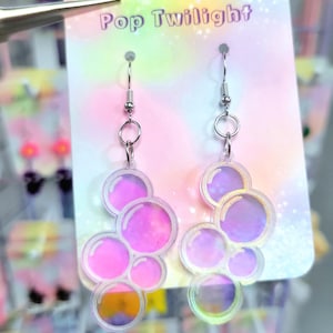 Acrylic Bubble Earrings, Iridescent Galaxy Design