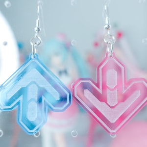 Pendientes Dancing Machine azules y rosas, pendientes de flecha