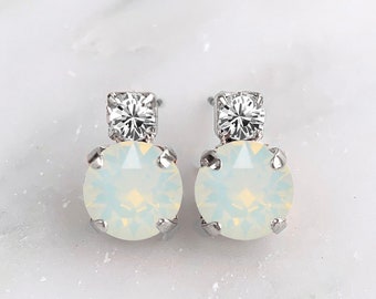 White opal stud earrings | bridesmaids earrings | Swarovski crystal  | Sophia earrings