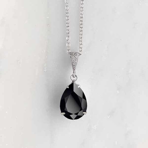 Onyx necklace - bridesmaids necklace - pendant necklace - black necklace - Avery necklace
