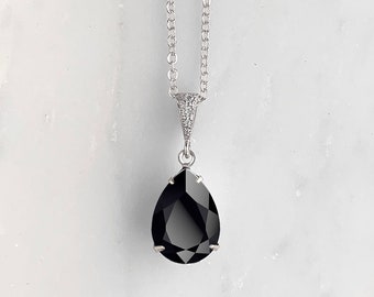 Onyx necklace - bridesmaids necklace - pendant necklace - black necklace - Avery necklace