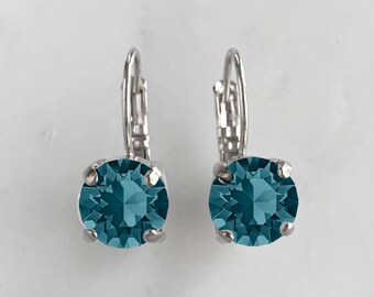 Simple crystal drop earrings - blue zircon earrings - bridesmaid earrings