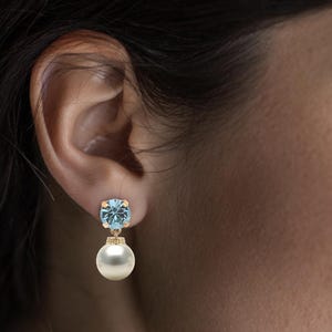 Aquamarin Ohrringe - Perle Tropfen Ohrringe - März Geburtsstein Geschenk