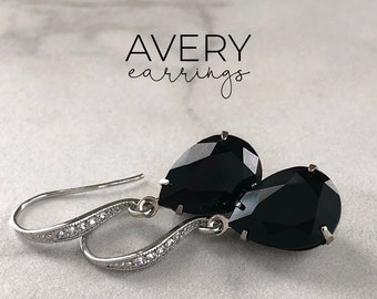 Black Crystal Bridal Earrings: Avery Pear Cut Drop Earrings