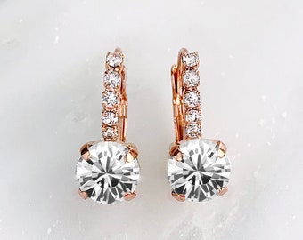 Pendientes de boda de oro rosa - pendientes de dama de honor de cristal - pendientes Julia