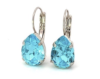 Aquamarine earrings - crystal earrings - dewdrop earrings