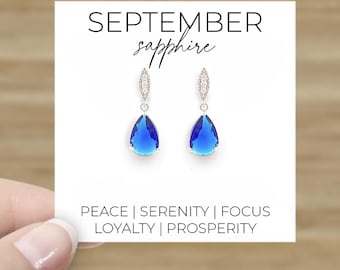 Sapphire Blue Crystal Drop Earrings - September Birthstone