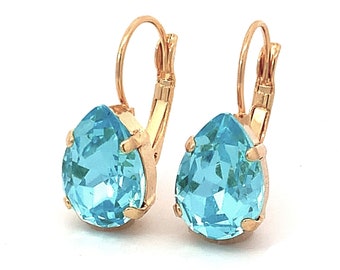 Aquamarine earrings - gold teardrop earrings - dewdrop earrings