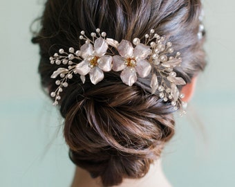 Boho wedding hair comb - flower hair comb - pearl bridal headpiece - Ayana hair comb