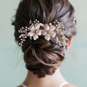 Boho wedding hair comb - flower hair comb - pearl bridal headpiece - Ayana hair comb