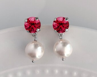 Ruby Cabachon Earring Jackets with Pearl Studs