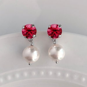 Ruby Swarovski Crystal Pearl Drop Earrings
