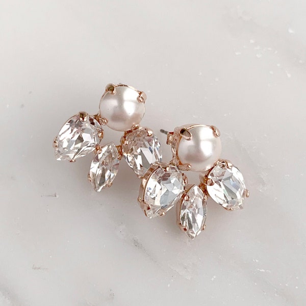Pearl wedding earrings - rose gold - bordeax earrings