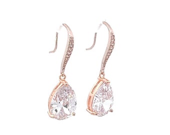 Rose gold wedding earrings - teardrop bridal earrings - Avery