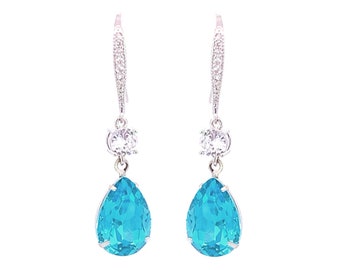Blue zircon earrings - December birthstone - crystal earrings - birthstone earrings