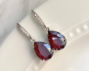 Garnet earrings - January birthstone - crystal earrings - Avery