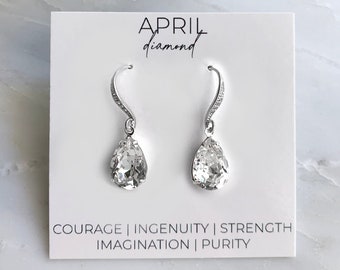 Diamant Ohrringe - April Geburtsstein - Kristall Ohrringe - Geburtsstein Ohrringe - Geburtstagsgeschenk - Avery