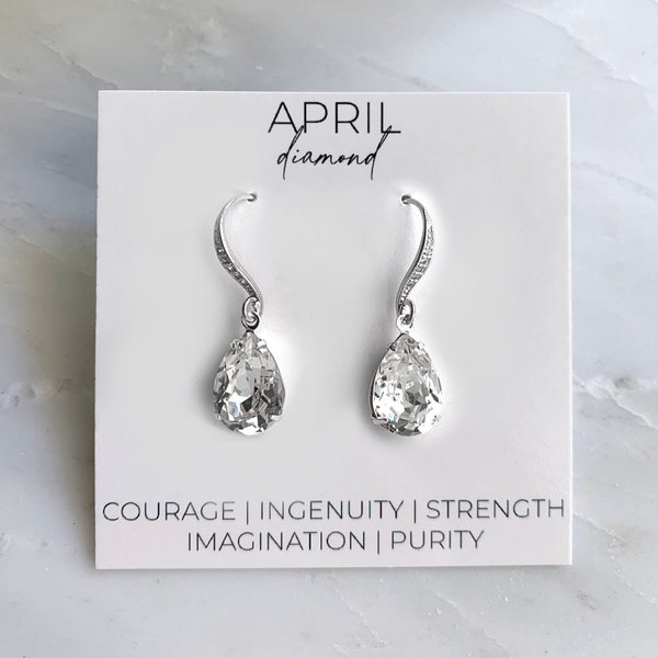 Diamond earrings - April birthstone - crystal earrings - birthstone earrings - birthday gift - Avery